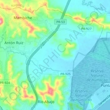 Mapa topográfico Antón Ruíz, altitud, relieve