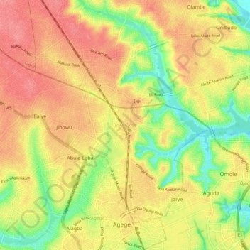 Mapa topográfico Ifako/Ijaye, altitud, relieve