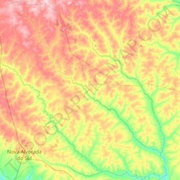 Mapa topográfico Anhanduí, altitud, relieve