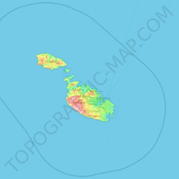 Mapa topográfico Malta, altitud, relieve