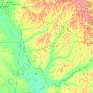 Mapa topográfico Pickens County, altitud, relieve