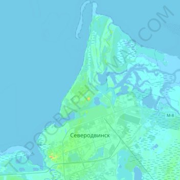 Mapa topográfico Sewerodwinsk, altitud, relieve