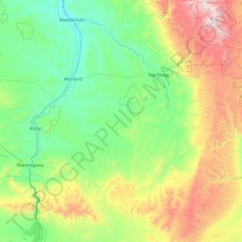 Mapa topográfico Washakie County, altitud, relieve