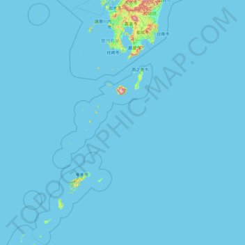 Mapa topográfico Prefectura de Kagoshima, altitud, relieve