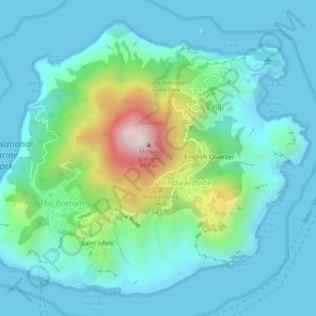 Mapa topográfico Isla de Saba, altitud, relieve