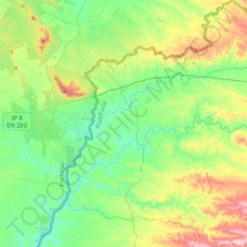 Mapa topográfico Rosal de la Frontera, altitud, relieve