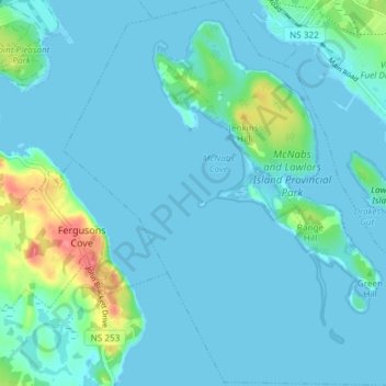 Mapa topográfico McNabs Island, altitud, relieve