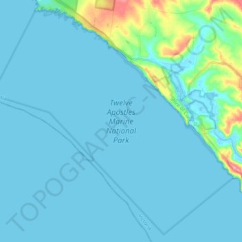 Mapa topográfico Twelve Apostles Marine National Park, altitud, relieve