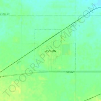 Mapa topográfico Asquith, altitud, relieve