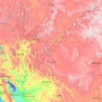 Mapa topográfico Colorado River, altitud, relieve