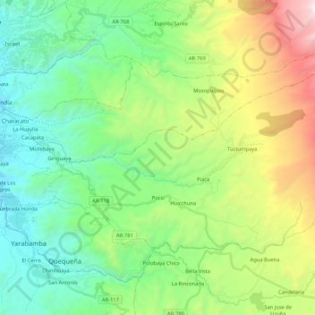 Mapa topográfico Pocsi, altitud, relieve