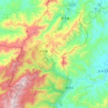 Mapa topográfico Jinggang Mountains Nature Reserve, altitud, relieve
