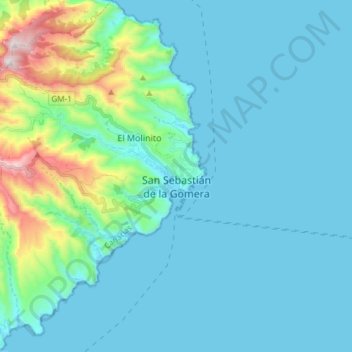 Mapa topográfico San Sebastián de la Gomera, altitud, relieve