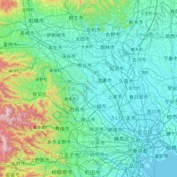 Mapa topográfico Saitama Prefecture, altitud, relieve