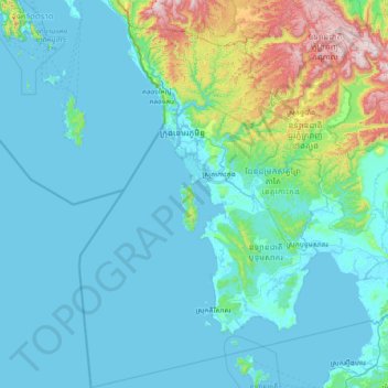 Mapa topográfico Koh Kong, altitud, relieve