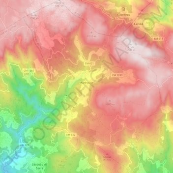 Mapa topográfico Manhouce, altitud, relieve