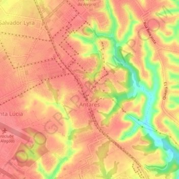 Mapa topográfico Antares, altitud, relieve