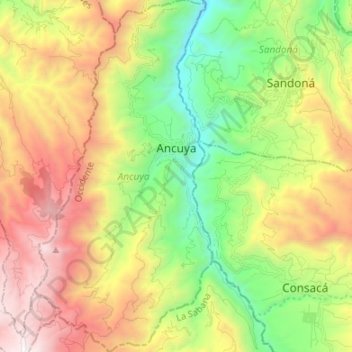 Mapa topográfico Ancuya, altitud, relieve