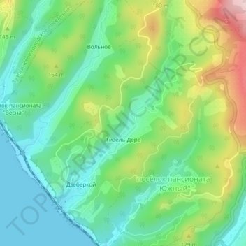 Mapa topográfico Гизель-Дере, altitud, relieve