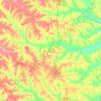 Mapa topográfico Schley County, altitud, relieve