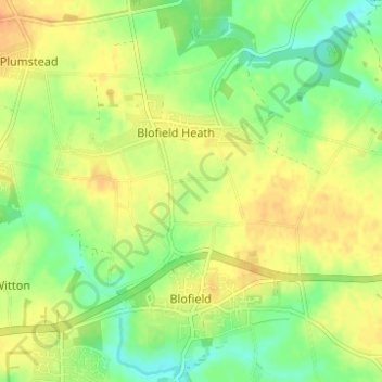 Mapa topográfico Blofield, altitud, relieve