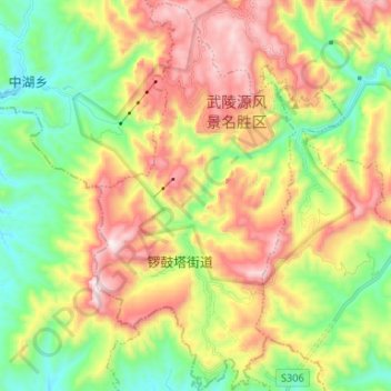 Mapa topográfico 锣鼓塔街道, altitud, relieve