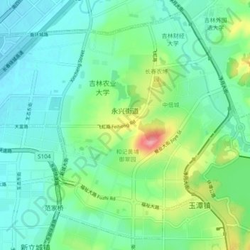 Mapa topográfico Yongxing Subdistrict, altitud, relieve