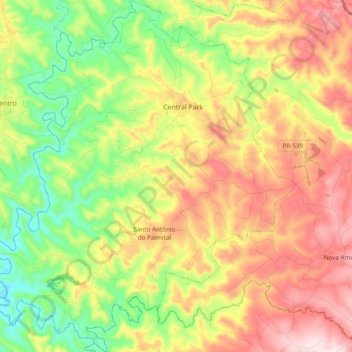 Mapa topográfico Rio Bom, altitud, relieve