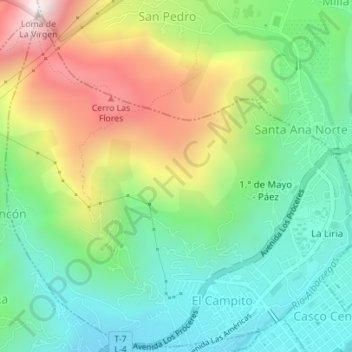 Mapa topográfico Parroquia Antonio Spinetti Dini, altitud, relieve