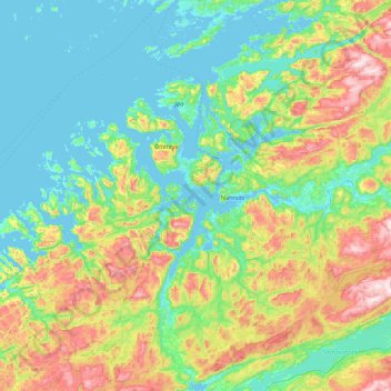 Mapa topográfico Namsos, altitud, relieve