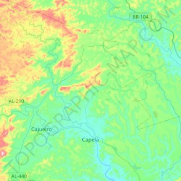 Mapa topográfico Capela, altitud, relieve