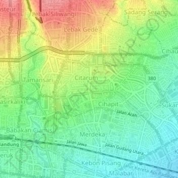 Mapa topográfico Bandung Wetan, altitud, relieve