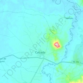 Mapa topográfico Calzada, altitud, relieve
