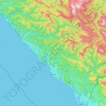 Mapa topográfico Sotschi, altitud, relieve