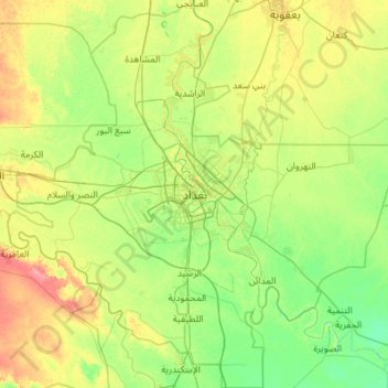 Mapa topográfico Gobernación de Bagdad, altitud, relieve