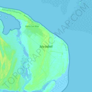Mapa topográfico Isla Jabalí, altitud, relieve