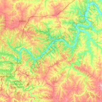 Mapa topográfico Miller County, altitud, relieve