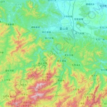 Mapa topográfico 霍山县, altitud, relieve
