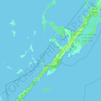 Mapa topográfico Key Largo, altitud, relieve