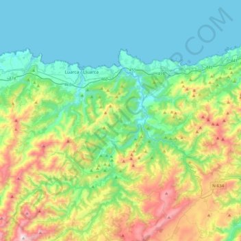 Mapa topográfico Valdés, altitud, relieve