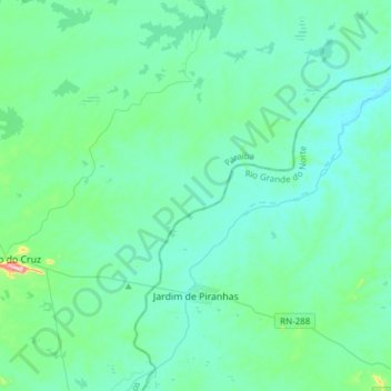 Mapa topográfico Jardim de Piranhas, altitud, relieve