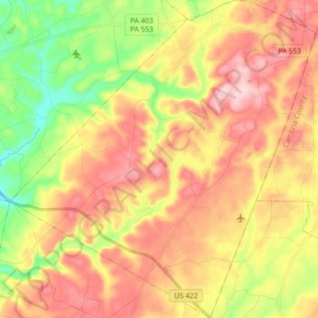 Mapa topográfico Pine Township, altitud, relieve
