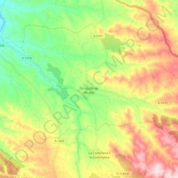 Mapa topográfico Torrecilla de Alcañiz, altitud, relieve