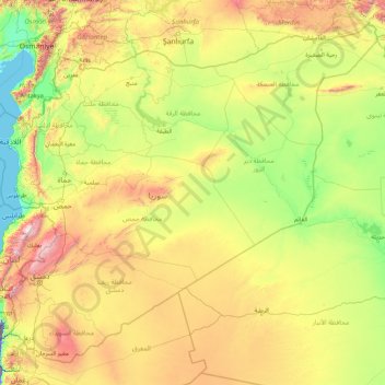 Mapa topográfico Siria, altitud, relieve