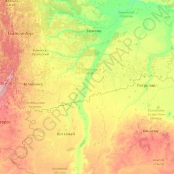 Mapa topográfico Tobol River, altitud, relieve