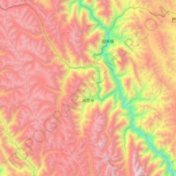 Mapa topográfico 曲登乡, altitud, relieve