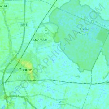 Mapa topográfico Thorne, altitud, relieve