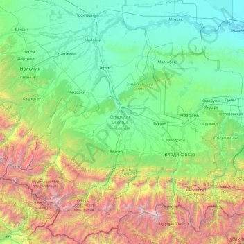 Mapa topográfico Северная Осетия — Алания, altitud, relieve