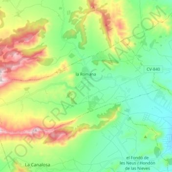 Mapa topográfico la Romana, altitud, relieve