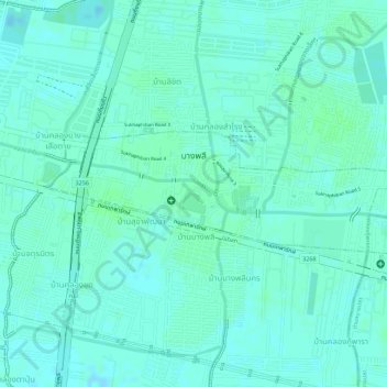 Mapa topográfico Bang Phli Subdistrict Municipality, altitud, relieve